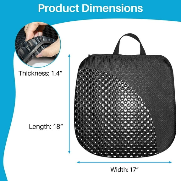 Gel Seat Cushion for Long Sitting With handle-Large & Thick & Soft & Breathable-Gel Cushion for Wheelchair, Gel Chair Cushion for Hip Pain, Gel Seat Cushion for Office Chair (Black, 18 x 17 inches)