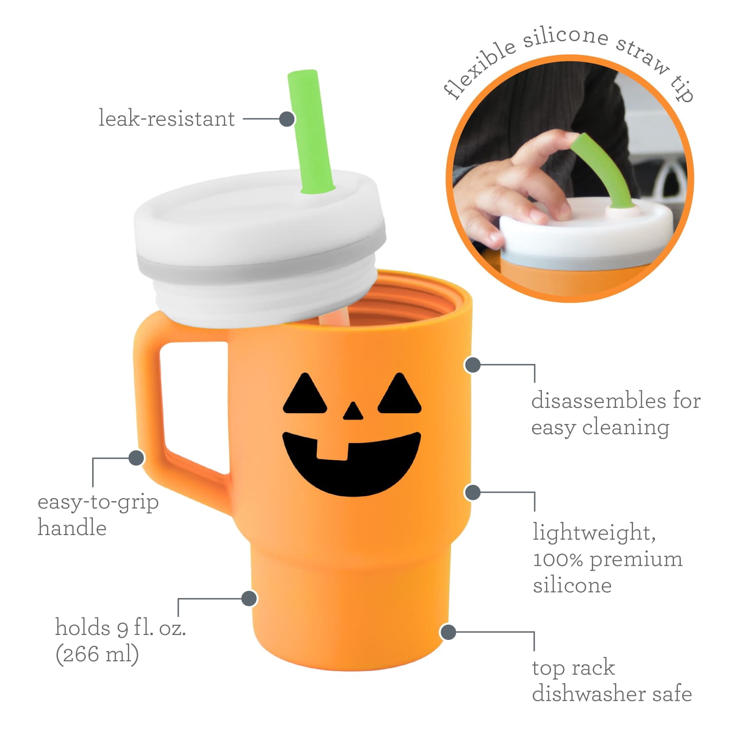 Infantino My 1st Tumbler – Adorable 9oz. Training Cup with Toddler-Friendly Straw and Handle, Pumpkin