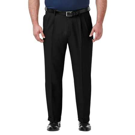 Big & Tall Haggar® Premium Comfort Classic-Fit Pleated Hidden Expandable Waistband Dress Pants Color: Black Size: 54X30