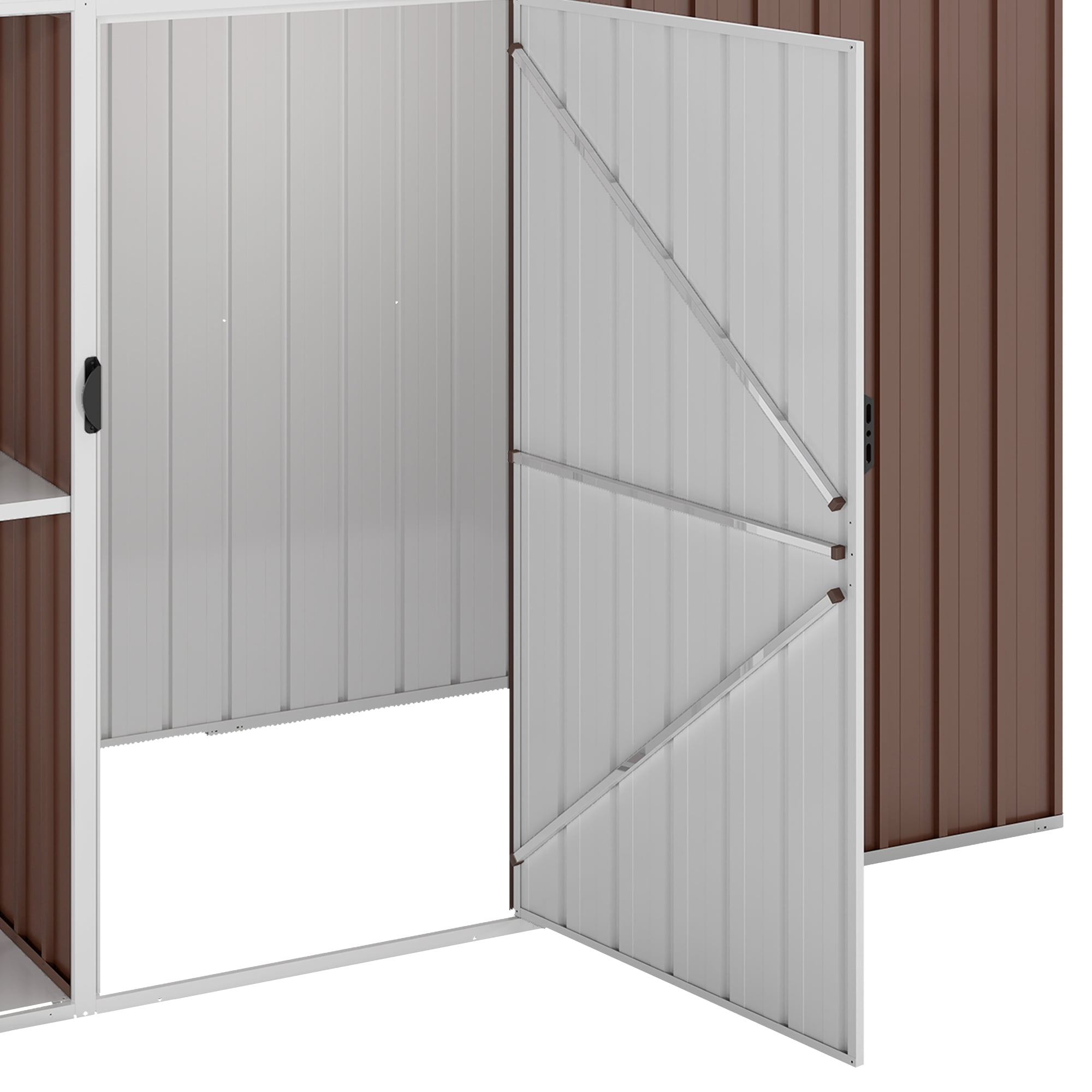 Uforic 8x4 FT Outdoor Metal Storage Shed with Shelves, Lockable Tool Cabinet for Garden (Brown)