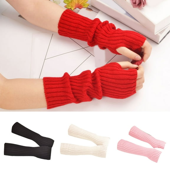 D-GROEE 1 Pair Womens Fingerless Gloves Winter Warm Knit Multicolor Thumbhole Arm Warmers