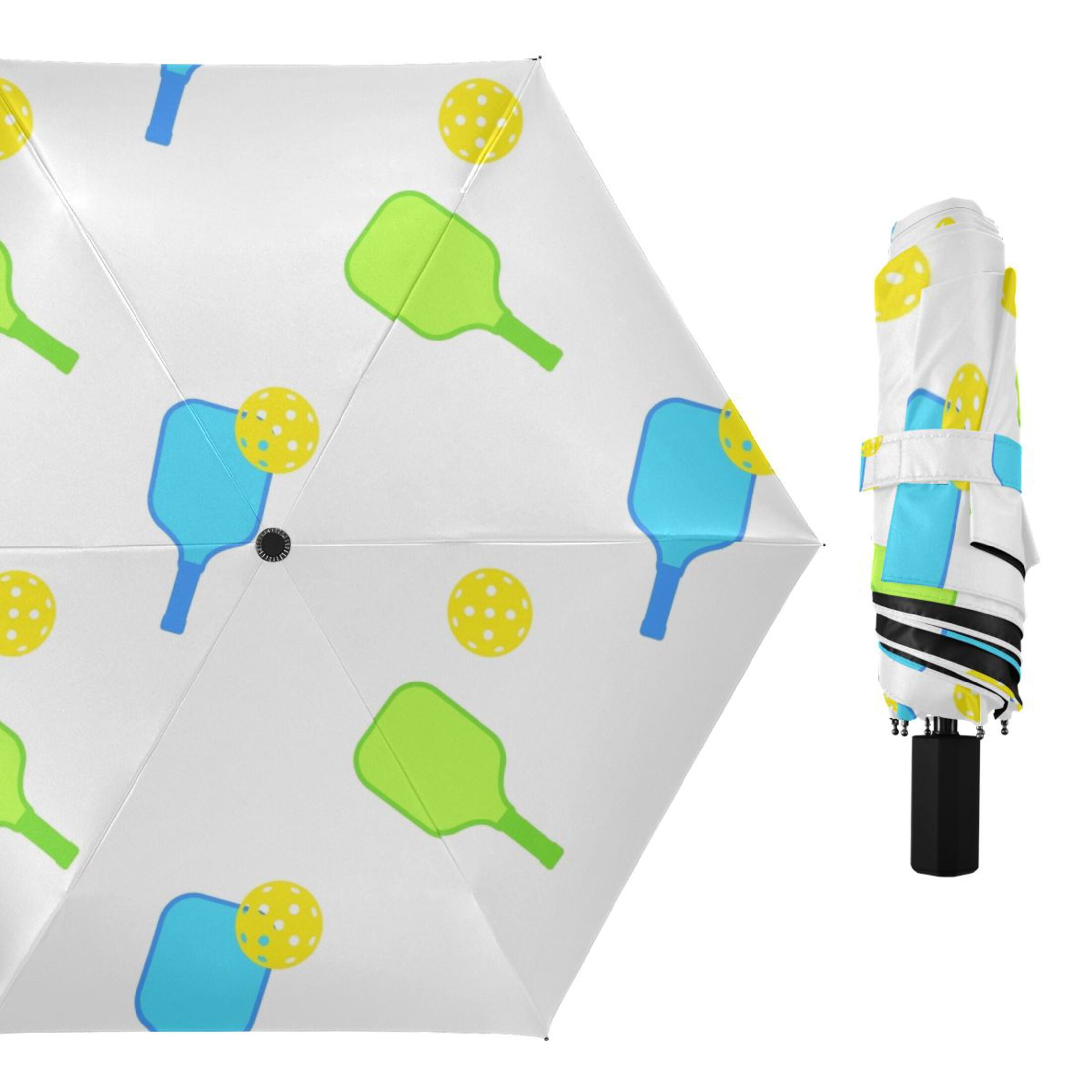 Pickle Balls Compact Folding Umbrella for Rain Windproof Travel Umbrella UPF 50+ Lightweight Packable Arc Size