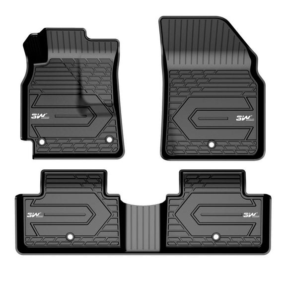 3W GMC Sierra/Sierra Denali Floor Mats 2019 2020 Crew Cab All Weather Heavy Duty Custom Fit Harmless TPE Car Floor Carpet Liner Front & Rear 2 Rows Bucket Seating Only, Black