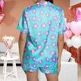 thumbnail image 4 of Pajama Set Women Trendy Silk Satin Short Sleeved Top Shorts Sleepwear,Sky Blue,M, 4 of 5
