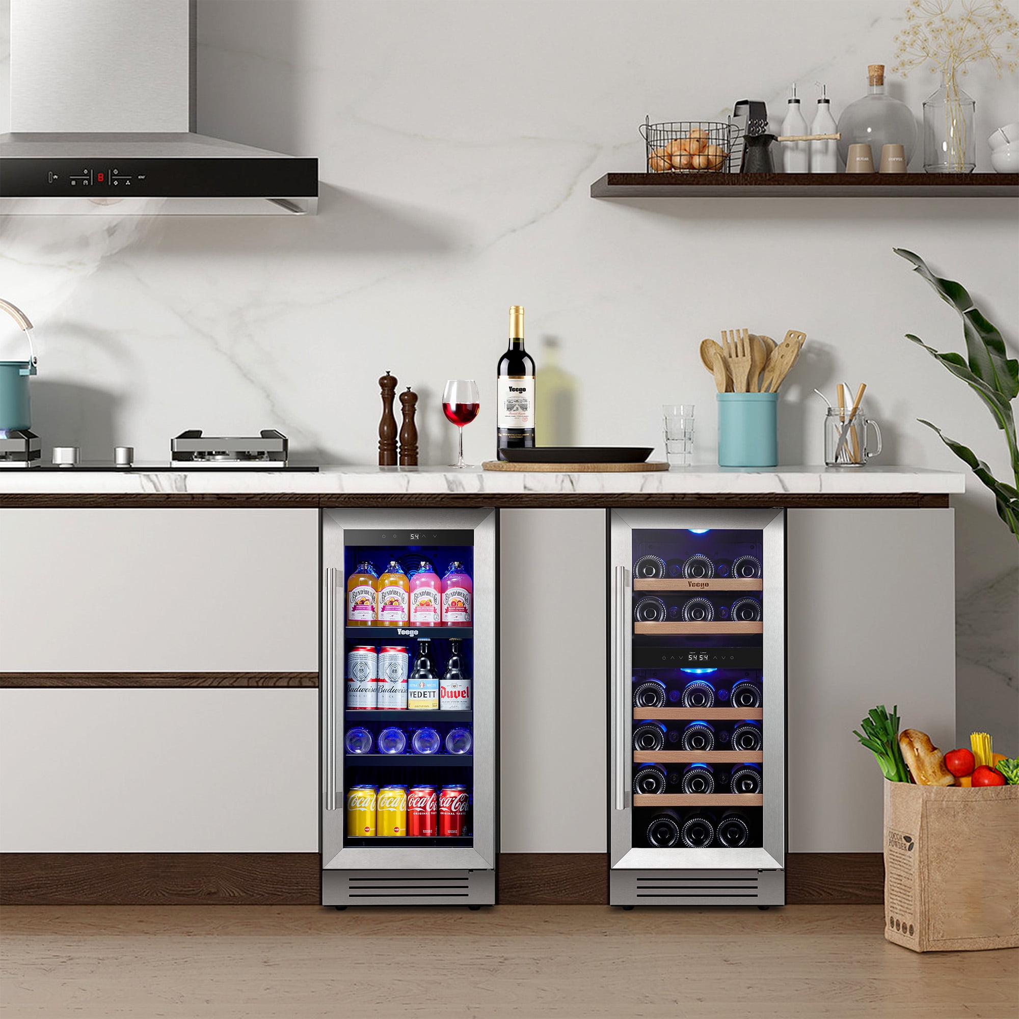 Yeego 30" Wine and Beverage Refrigerator, Two 15" Wine Beverage Coolers Under Counter Wine Fridge, Hold 28 Bottles and 80 Cans