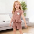 thumbnail image 2 of UngA Toddler Girl Clothes Knit Floral Fly Sleeve Tops Shorts Cute Summer Spring Outfits Kids Clothing Set 5-6 Years,Pink, 2 of 7