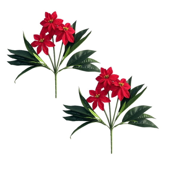 Christmas Decorations Fake Flowers, 2 Pack Artificial Poinsettia Picks 16.53 Inch, Faux Poinsettia Floral Stems for Xmas Table Vase Indoor Home Decor