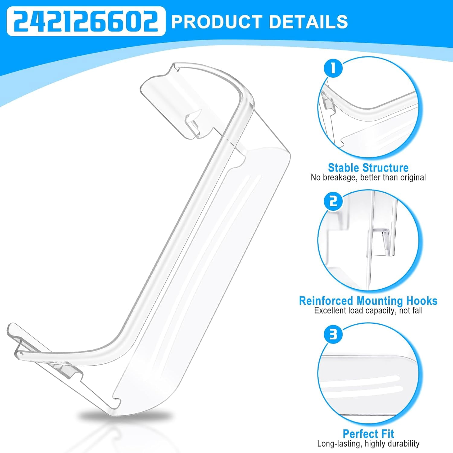 [2 PACK] UPGRADED 242126602 Refrigerator Door Bin Shelf Replacement For Frigidaire Door Shelf Replacement -LFSS2612TF0 Frigidaire Door Bin Bottom Shelf Parts 2421266