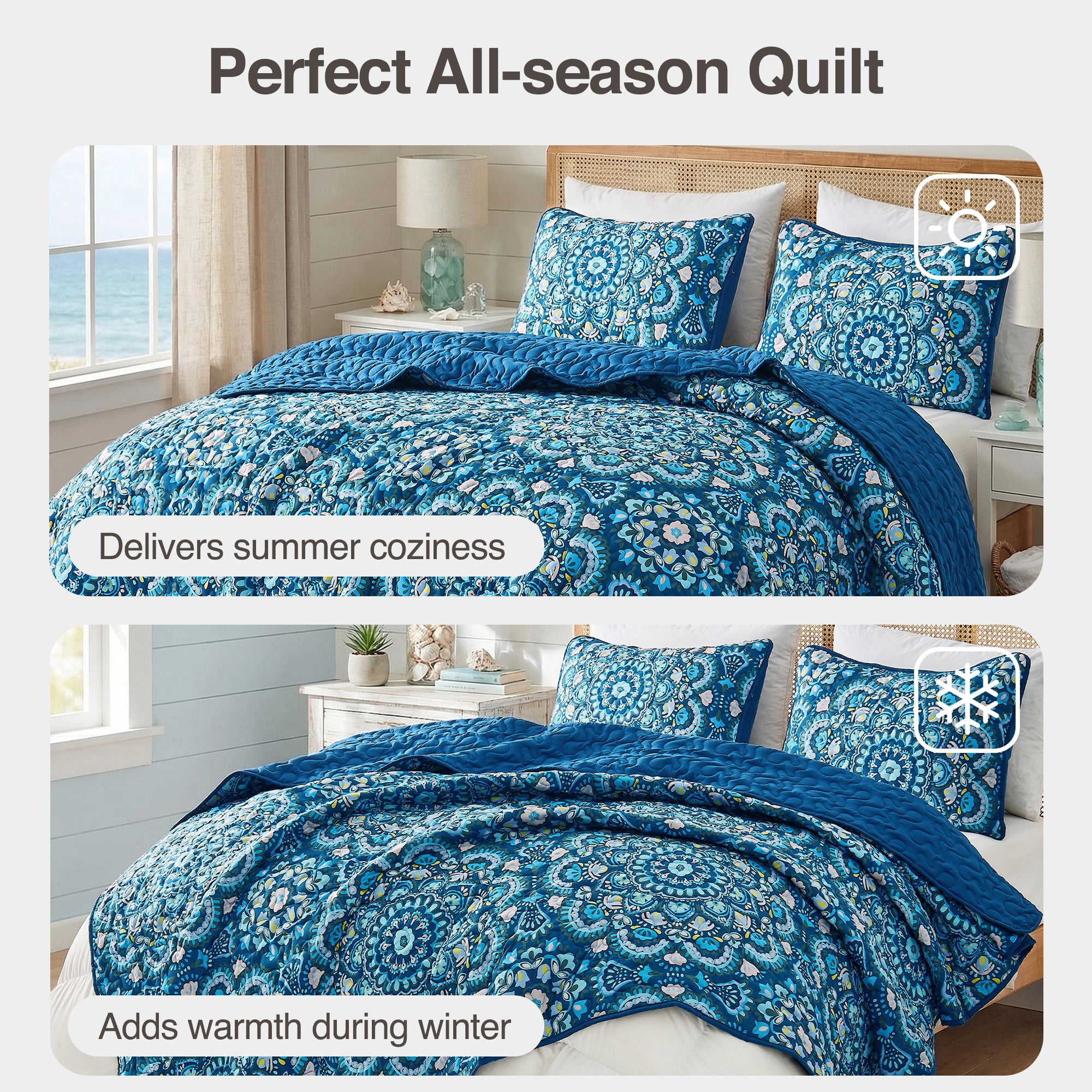 Regency Heights Full/Queen Quilt Set, 3-Piece Reversible Bedspread Coverlet Set, Navy Blue Quilted Bedding Set with Shams for All Season