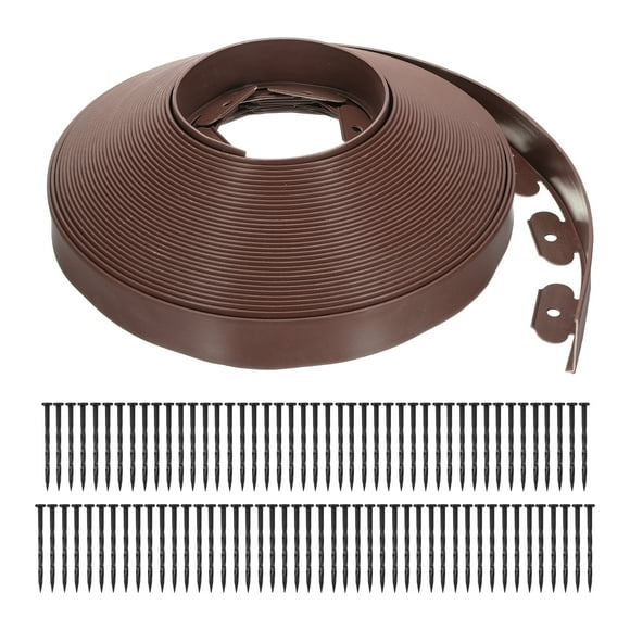 Uxcell Landscape Edging, 1Pcs 100FT x 2" Garden Edging Kit with 93 Stakes for Garden Lawn Flower Bed (Brown)