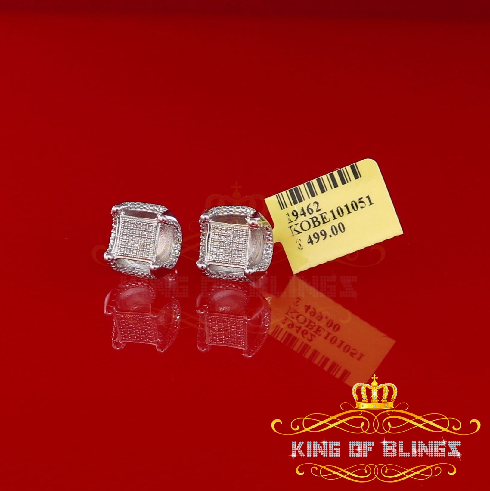 King of Bling's Women's Stud In 925 White Sterling Silver 0.20ct Diamond Stud Men's Earrings