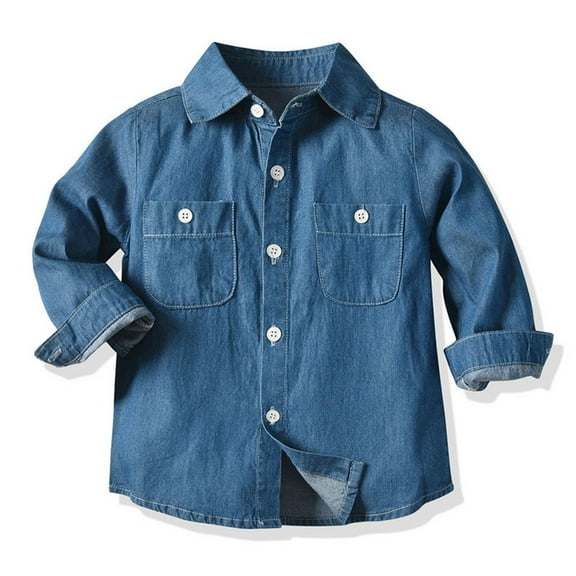 XXWXYD Boys Girls Denim Shirt Jacket Long Sleeve Lapel Button Down Thin Casual Cowboy Chambray Top for Toddler Kids Autumn School Daily Wear