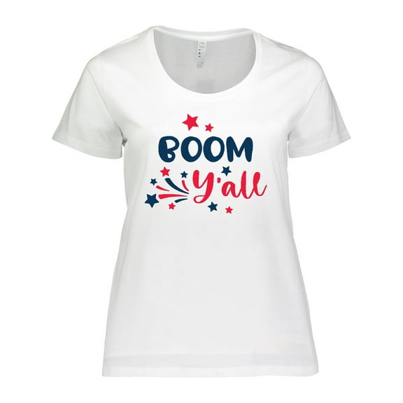 Inktastic 4th of July Boom Y'all with Red White and Blue Stars Women's Plus Size T-Shirt