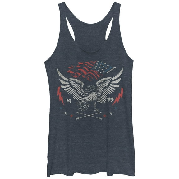 Women's Lost Gods Fourth of July American Flag Eagle 1973 Racerback Tank Top Navy Blue Heather Small