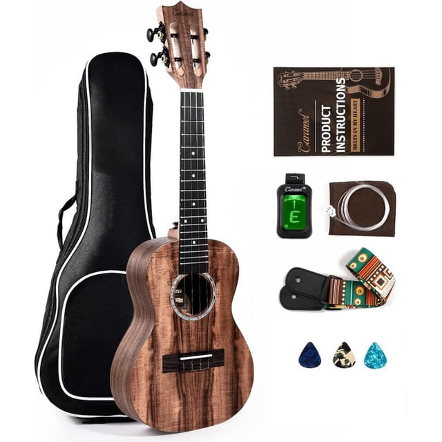 Ukelele Caramel CC207 Concert de madera de acacia de 23 pulgadas con kit para adultos