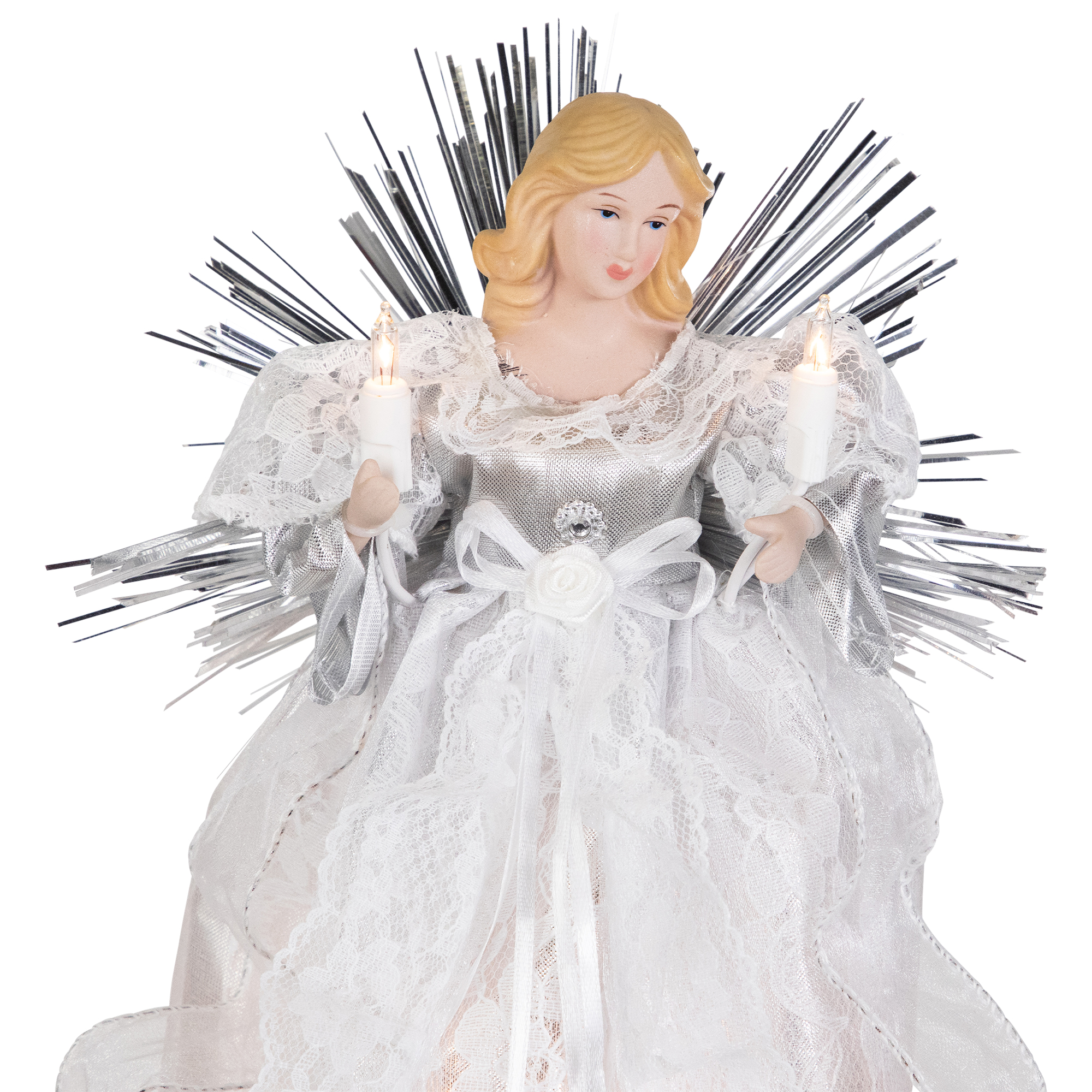 Northlight Lighted Angel with Candle Christmas Tree Topper - 10.5” - Silver - Clear Lights
