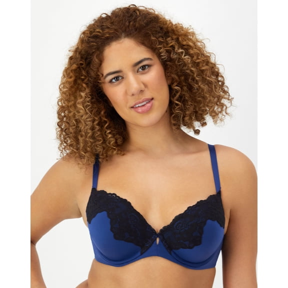 Women's Maidenform DM1195 Comfort Devotion Love Your Lift Underwire Bra (Navy Eclipse/Black 34D)