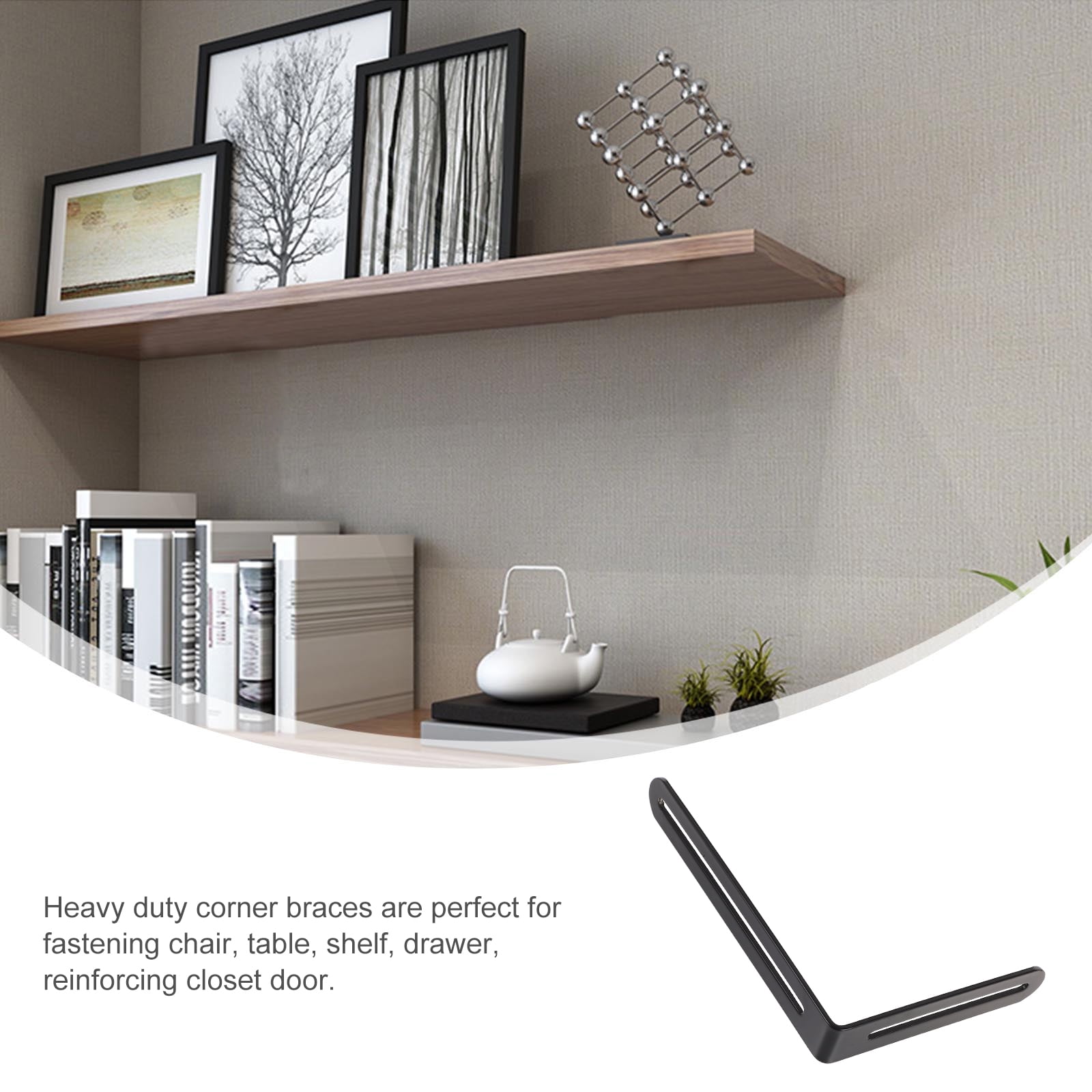 LABSERRON 4Pcs Adjustable Slotted L Brackets Black for Shelf Support and Furniture