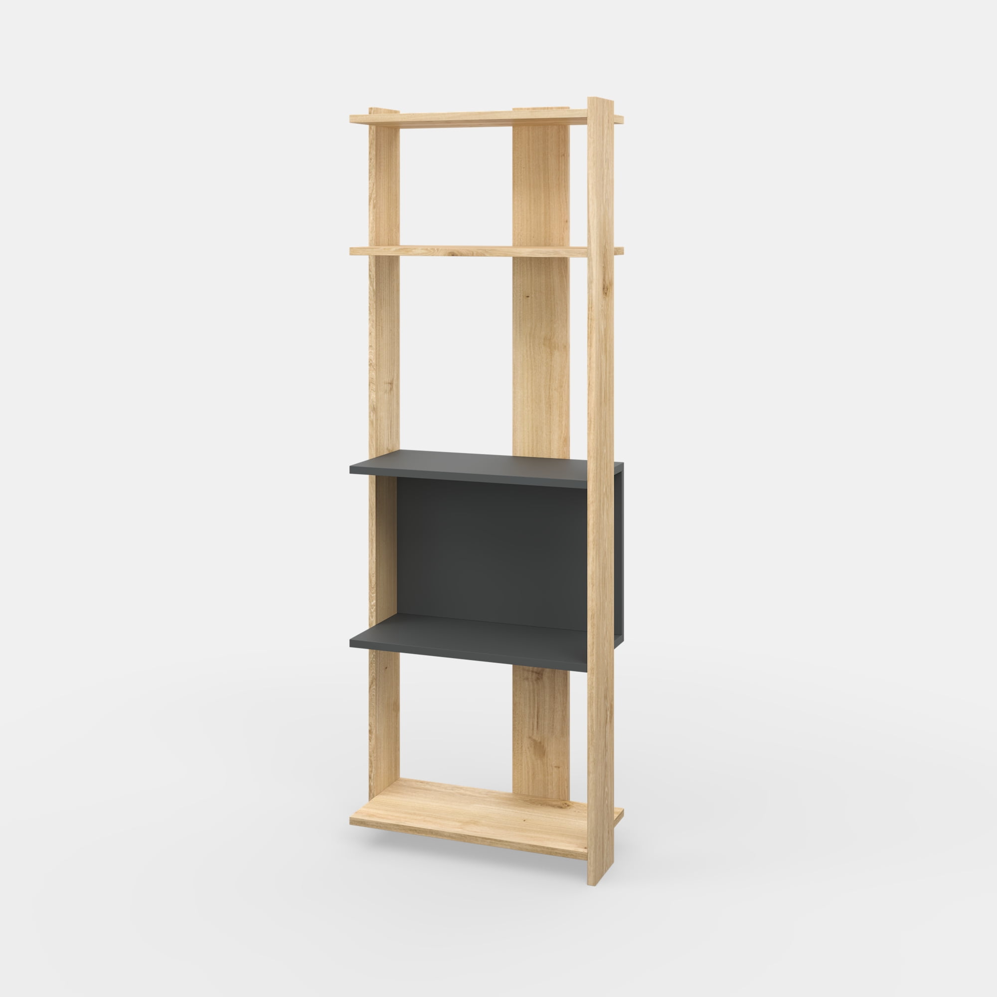 Ada Home Decor Abis 4 Tier Open Shelf Narrow Modern Bookcase, Anthracite/Oak