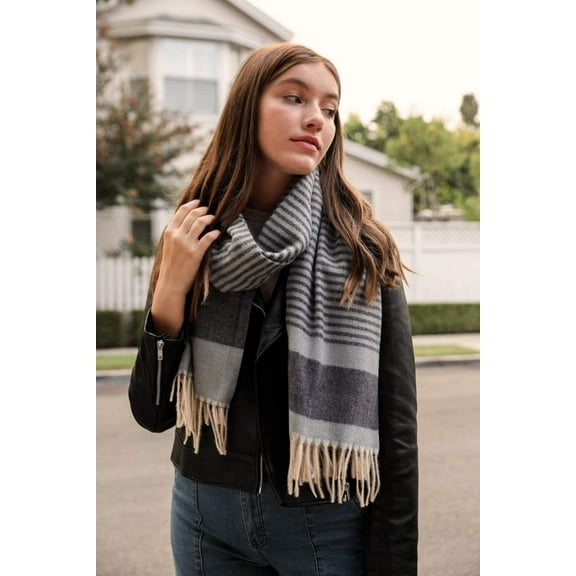 Striped Woven Tassel Scarf