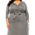 thumbnail image 6 of Women's Plus Size Solid 3/4 Sleeve V-neck Faux Wrap A-line Dress with Waist Tie(Pack of 2), 6 of 7