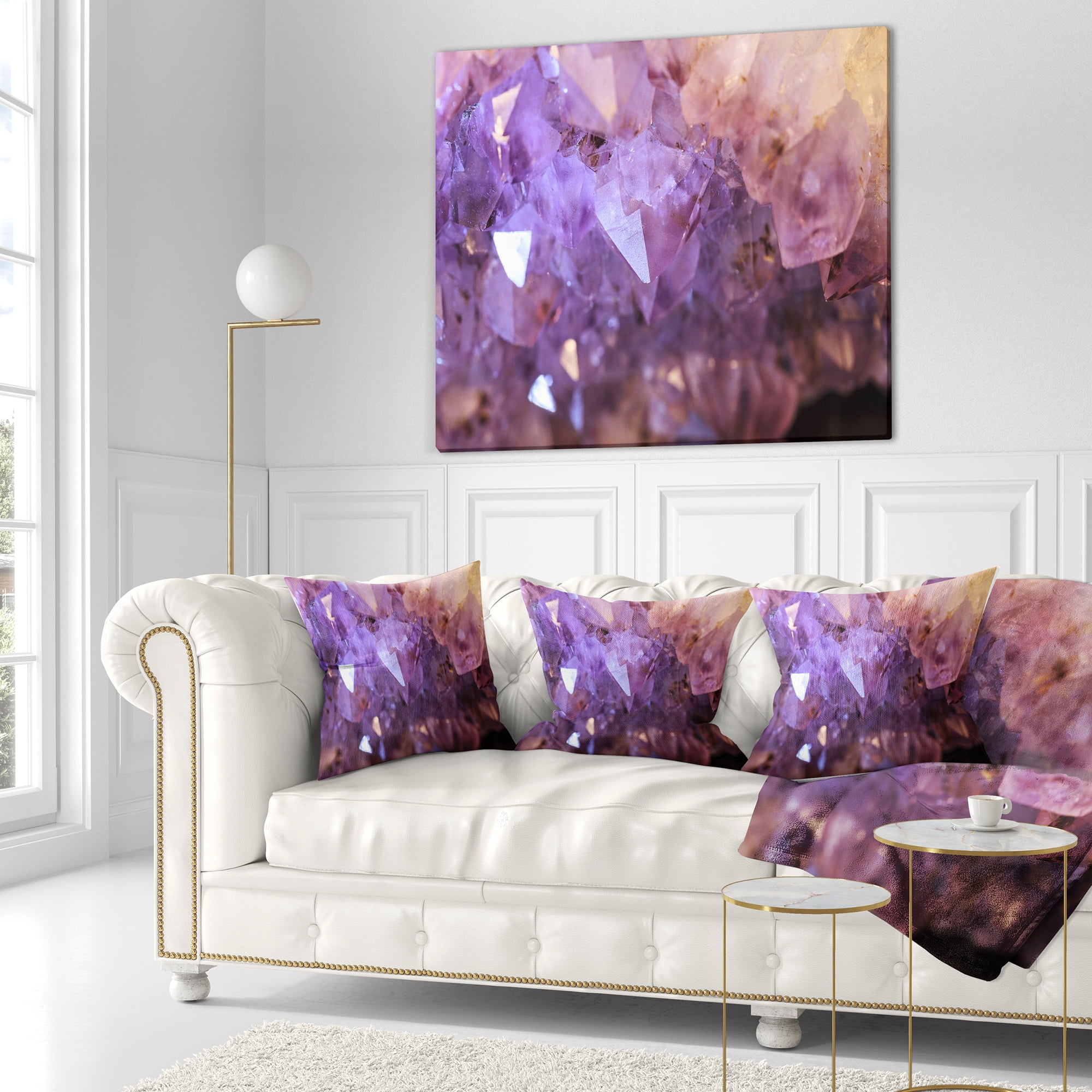 Designart Purple White Natural Amethyst Geode - Abstract Throw Pillow - 16x16