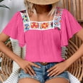 thumbnail image 3 of Uootdi Womens Tops Square Neck Vintage Embroidered Short Sleeve Shirts Flared Sleeve Relaxed Fit Trendy Casual Vacation Outfits Gift, 3 of 9