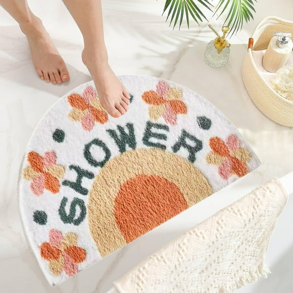 1PCS Super Absorbent Non-Slip Bathroom Rug Shower Mat Doorway Toilet Washroom Thickened Semi-Circular Door Carpet for Living Room Bedroom