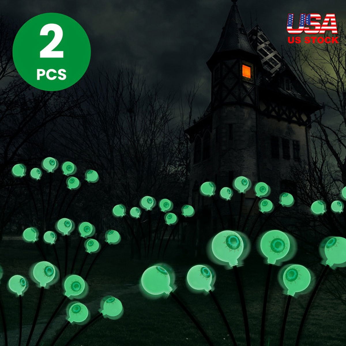4-Pack Halloween Solar Eyeball Lights - 12 LED Scary Swaying Lights, IP65 Waterproof, 2 Modes for Yard/Garden