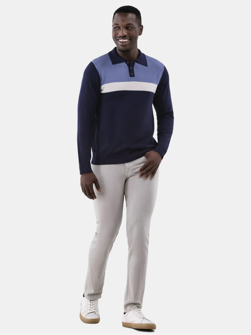 Tribekka 44 Men's Colorblock Button Polo Shirt with Long