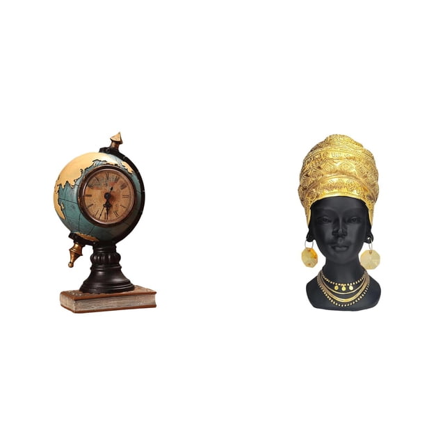 Reloj de mesa con figura y estatua de mujer africana. Escultura creativa de resina, adorno para estantería de oficina, dormitorio o armario.