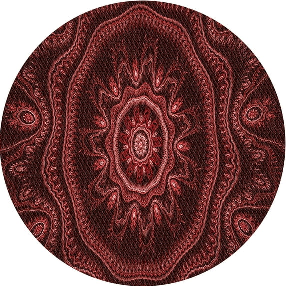 Ahgly Company Machine Washable Indoor Round Transitional Fire Brick Red Area Rugs, 3' Round