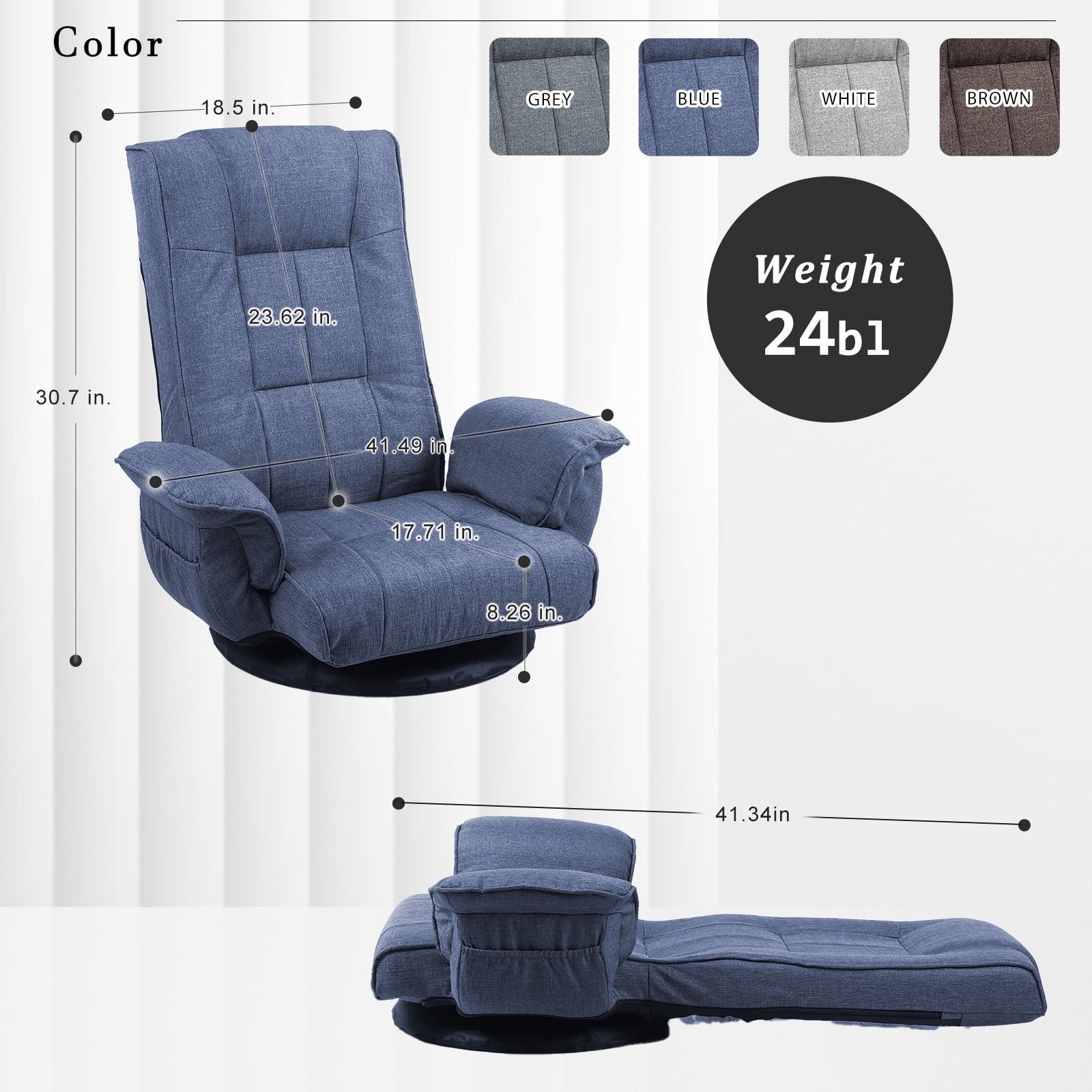 360 Degree Swivel Floor Chairs for Adults, Gaming Floor Chair with Back Support, 14 Angles Adjustable Comfortable Floor Lounge Chair Folding Video Game Chairs Office Bedroom