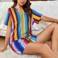 thumbnail image 4 of Wukai Yellow Blue Mexican Blanket Stripes Women's Pajama Set - Short-Sleeve Top and Shorts with Elastic Waistband and Pockets for Loungewear, Yoga, and Casual Wear-Small, 4 of 6