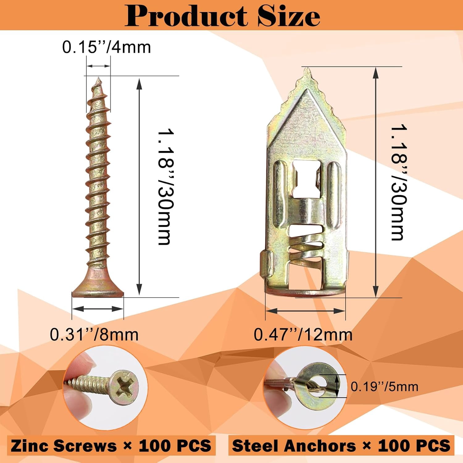 60-Pack Self-Drilling Drywall Anchors With 80 Screws – 2025 Upgraded Zinc Plated Steel, No Drill Needed, Holds 66LBs – Kit With Sheetrock Anchors & Expansion Screws
