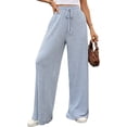 thumbnail image 3 of Pantalones de Pijama Holgados de Punto Suave con Bolsillos y Pernera Acanalada para Mujer con Cordón Ajustable. Azul XL, 3 of 9