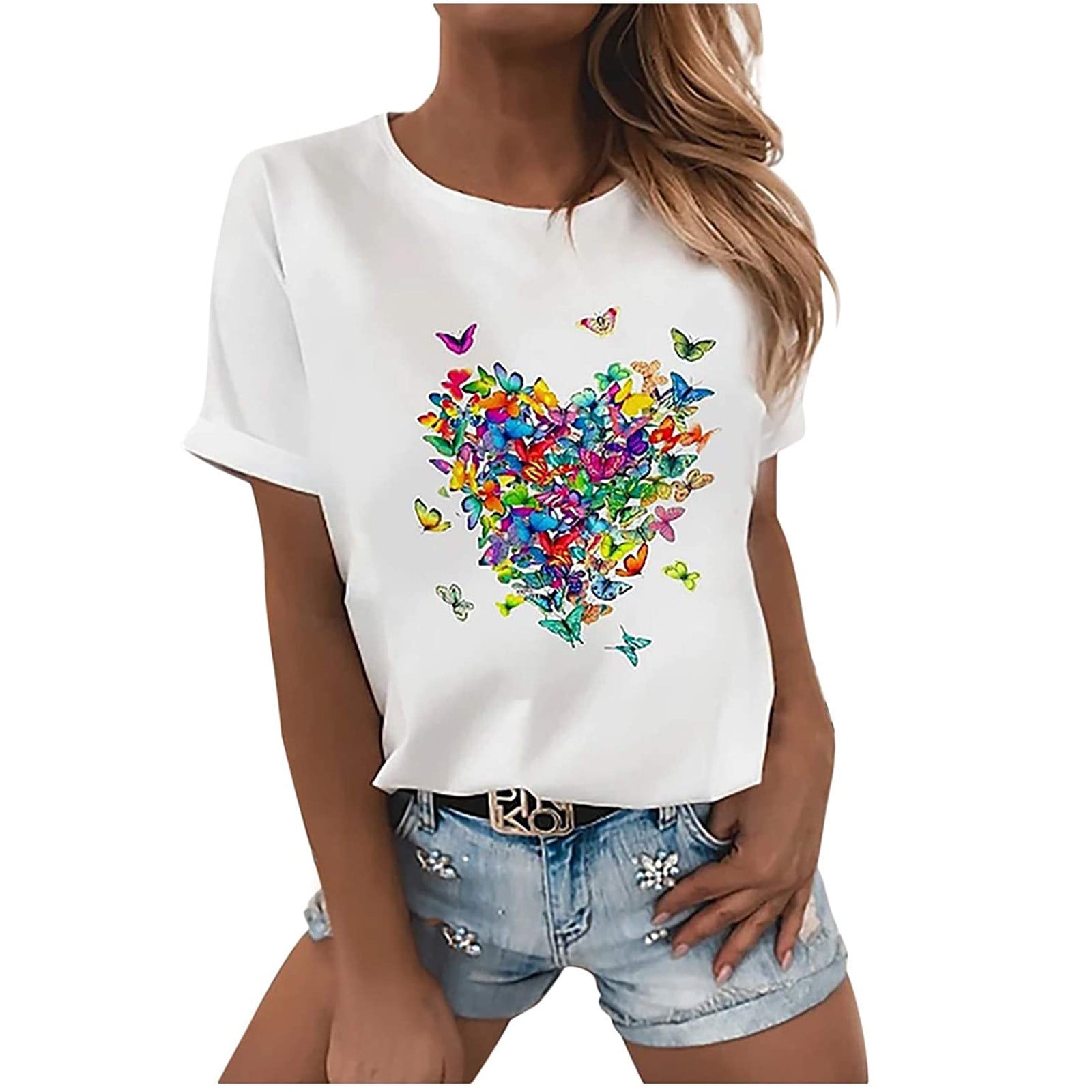 Floleo Women's Tops Short Sleeve Clearance Summer Women's Fashion