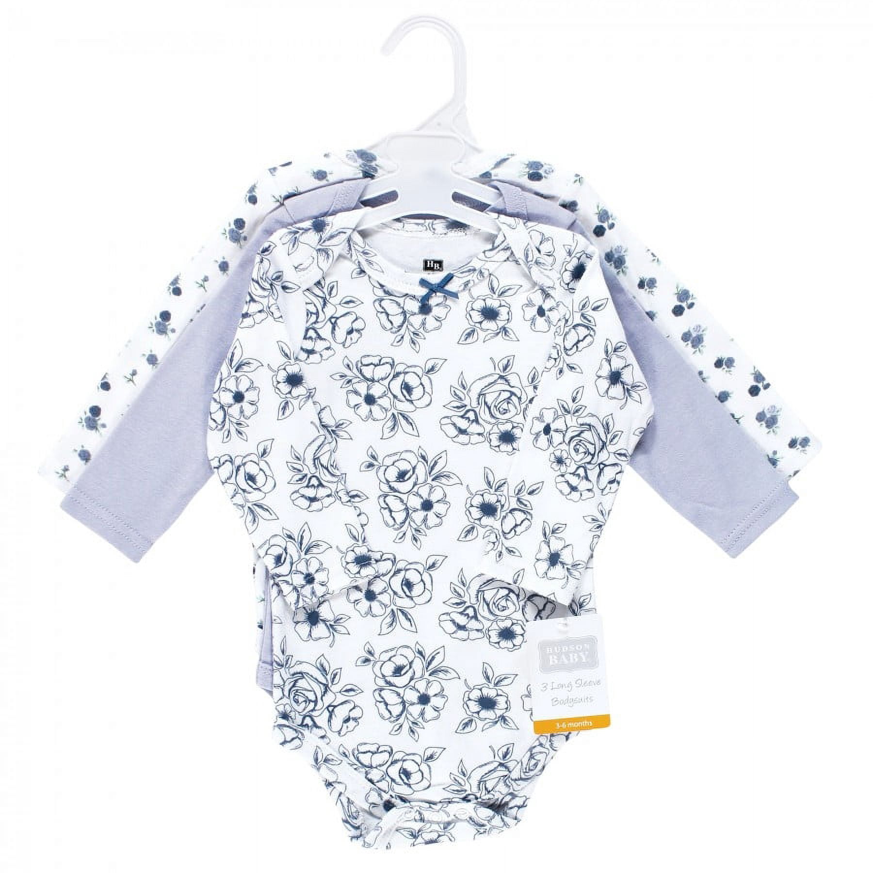 Hudson Baby Cotton Long-Sleeve Bodysuits, 3-Pack, Newborn- 24 Months