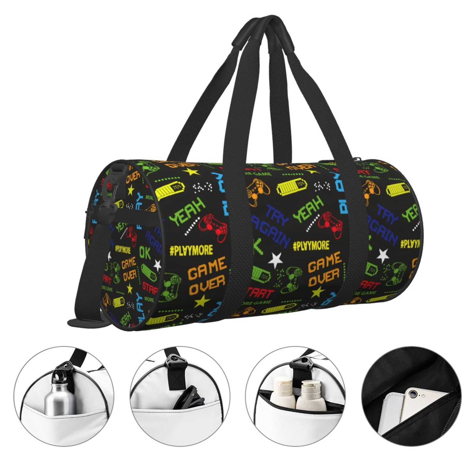 Vsdgher Pixel Game 45L Foldable Duffel Bag, Sports Gym Bag,Overnight Bag, Portable Weekender Bag for Airplanes