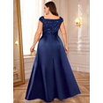thumbnail image 2 of Navy Blue Plus Size Sleeveless Sequin Lace Bodice Satin A-Line High Slit Formal Evening Gown, 2 of 7