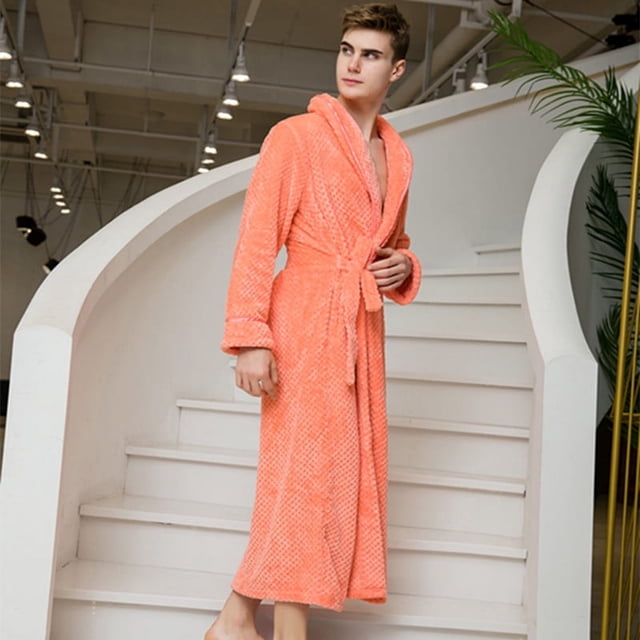 Bata de baño de otoño e invierno, camisón alargado y grueso para mujer, pijama de franela para hombre, bata de baño de terciopelo cálida para el hogar