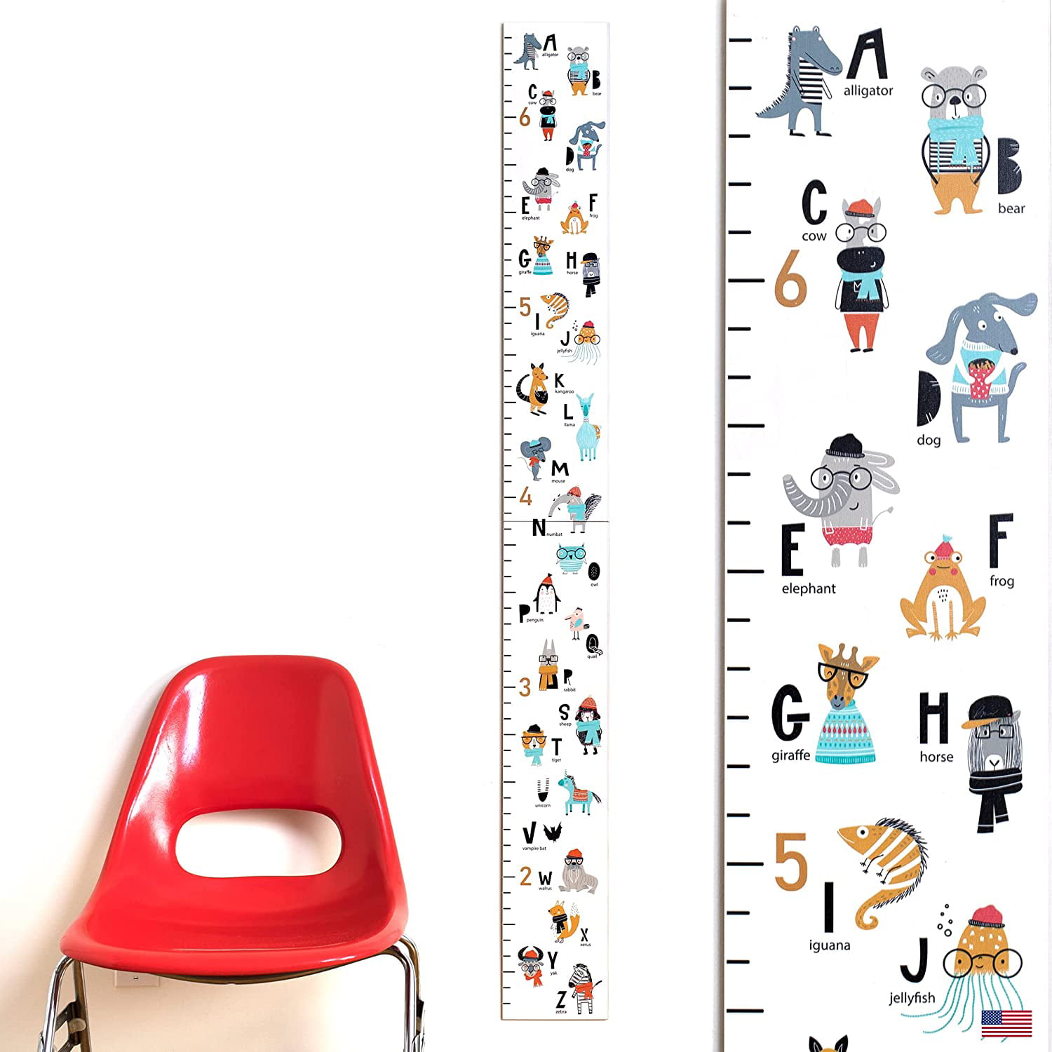 Alphabet Headwaters Studio Wooden Growth Chart Height Ruler Boys and Girls 