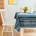 thumbnail image 3 of Boho Blue Bohemian Cotton Linen Fabric, Stitching Pom-poms Rectangle Tablecloth for Kitchen | Dining | Tabletop | Decoration | Tea Party | Weddings | Farmhouse (55x55 Inches), 3 of 12