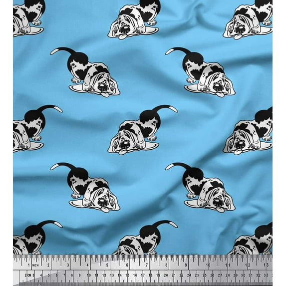 Soimoi Rayon Fabric Basset Hound Dog Fabric Prints by Yard 42 Inch Wide