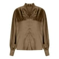 thumbnail image 6 of Womens V Neck Dressy Business Casual Blouse Pleated Long Sleeve Tops Satin Silk Work Shirt Fall Outfits, 6 of 6