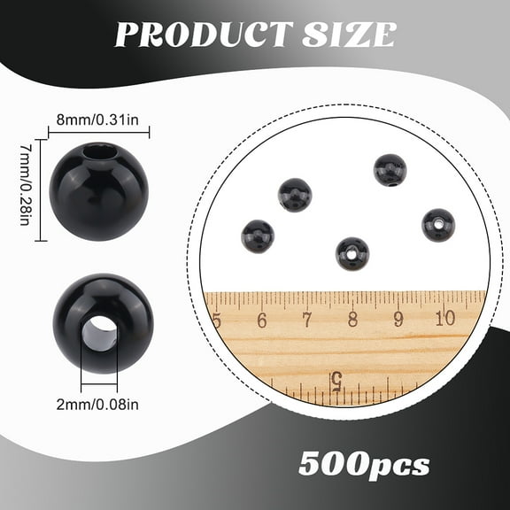 1set 500pcs 8MM Smooth Black Round Beads Acrylic Pearl Beads Chunky Gumball Ball Spacer Bead Plastic Bubblegum Loose Beads for Bracelets Necklaces Earrings Jewelry Making Supplies Crafting