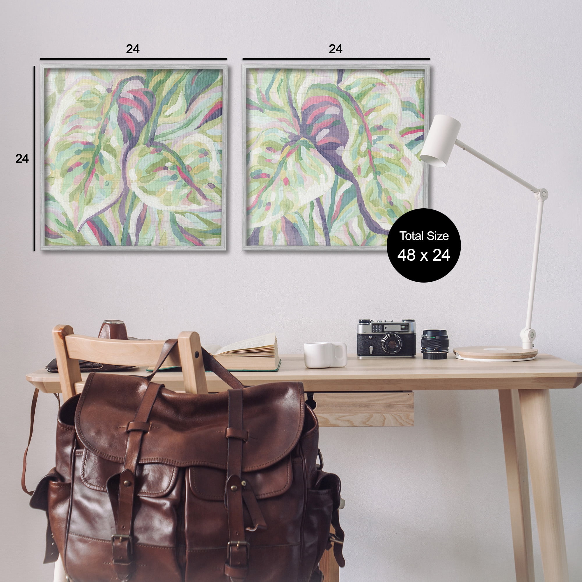 Stupell Industries Tropical Fronds Pattern Botanical & Floral Painting Gray Framed Art Print Wall Art, 24 x 24, Set of 2