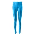 thumbnail image 4 of Womens Shiny Metallic Faux Leather Skinny Leggings, High Waist Stretch Tight Pants for Party Club Blue L, 4 of 6