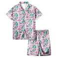 thumbnail image 4 of Girls 67 Print Pajama Short Sleeve Top Shorts Soft Loungewear Casual Comfortable Nightwear Kids 2 Piece Outfits White 6-7 Y, 4 of 4