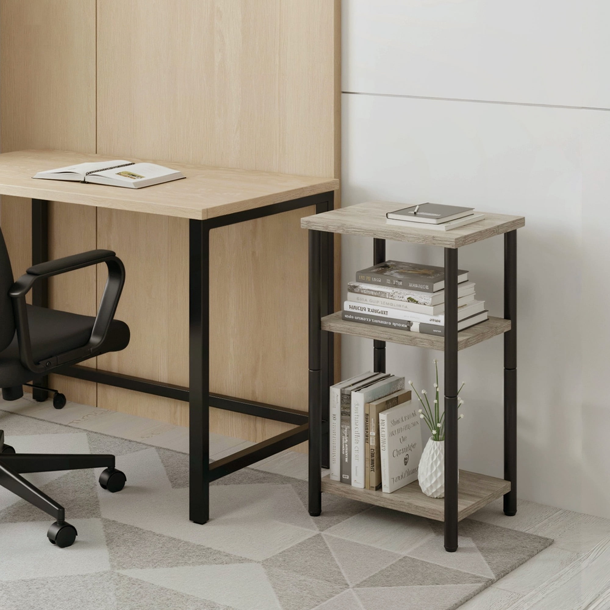 CONCETTA End Table with 3 Shelves, Narrow Nightstand for Small Spaces, Easy Assembly, Ideal for Living Room and Bedroom, Gray